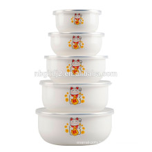 10/12/14/16/18cm enamelware storage bowl set with SS rim and plastic lid